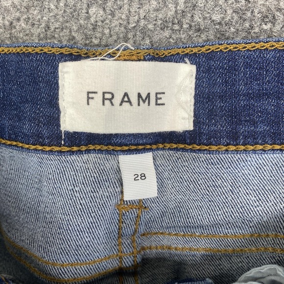 FRAME Le High Straight Jeans Womens 28 Blue Medium Wash Raw Hem Stretch Denim - Picture 4 of 11